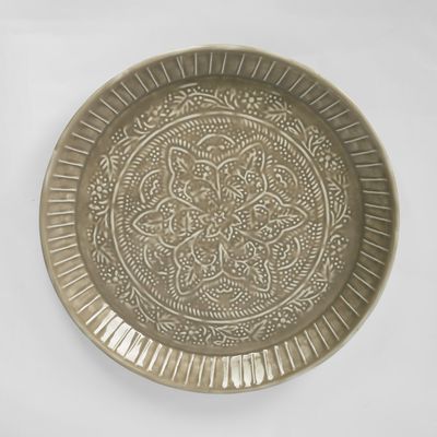 Embossed Enamel Round Tray Taupe