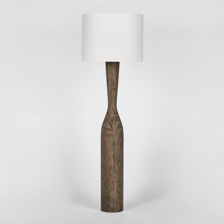 Callum Timber Floor Lamp Base With White Shade