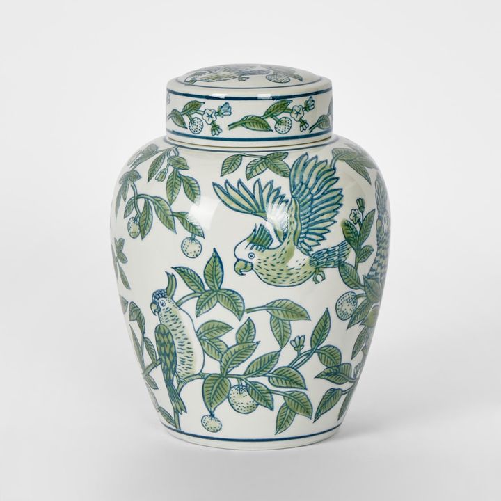 Meadow Parrot Lidded Jar