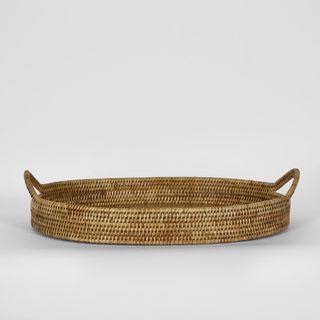 Paume Rattan Oval Serving Tray with Handles Natural