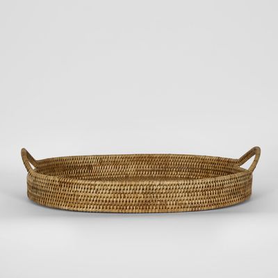 Paume Rattan Oval Serving Tray with Handles Natural