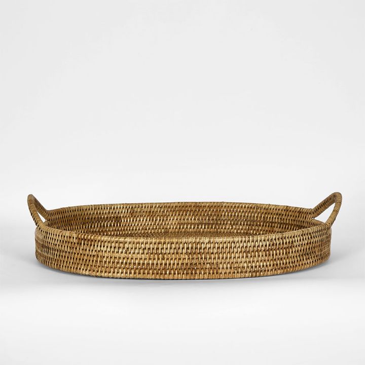 Paume Rattan Oval Serving Tray with Handles Natural