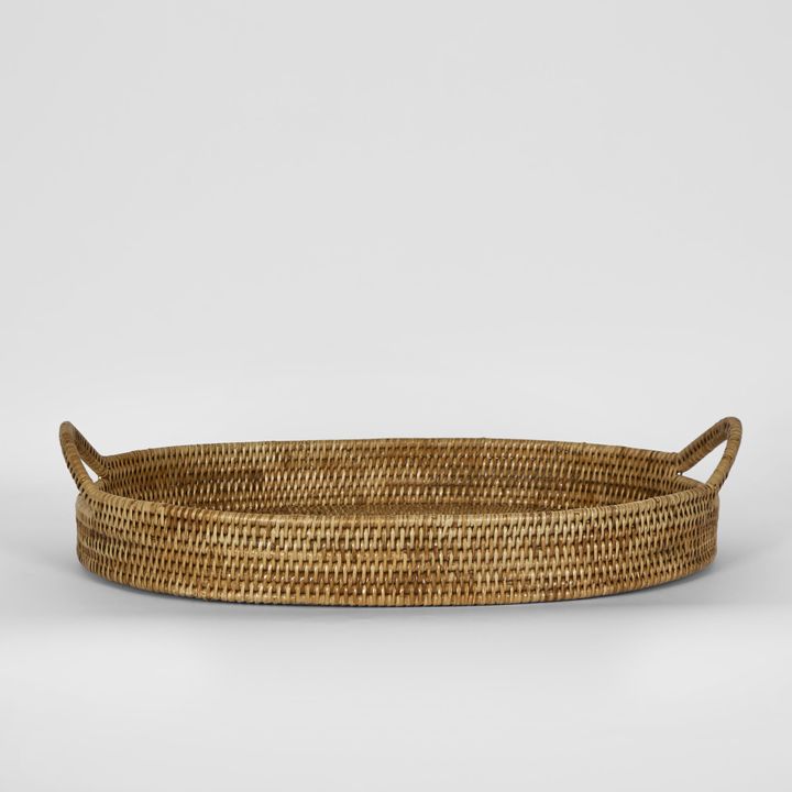 Paume Rattan Oval Serving Tray with Handles Natural