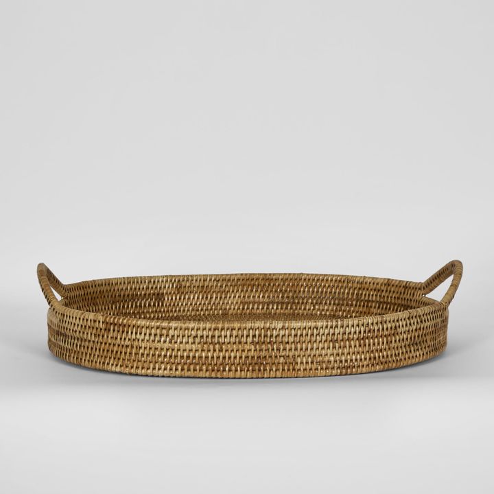 Paume Rattan Oval Serving Tray with Handles Natural
