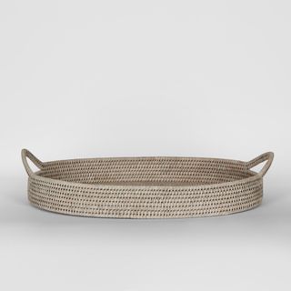 Paume Rattan Oval Serving Tray with Handles White wash