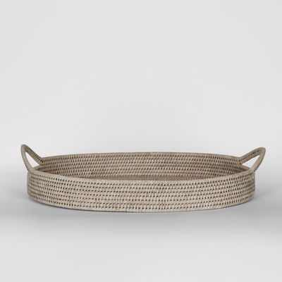 Paume Rattan Oval Serving Tray with Handles White wash