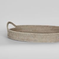 Paume Rattan Oval Serving Tray with Handles White wash