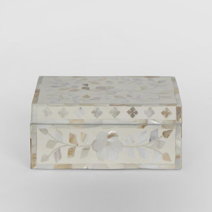 Elena Mother of Pearl Trinket Box White