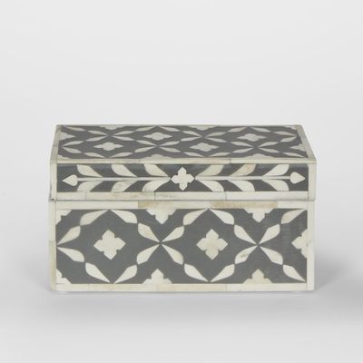 Maya Bone Inlay Trinket Box Grey/White