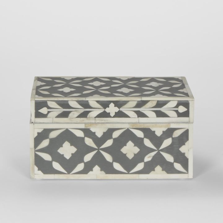 Maya Bone Inlay Trinket Box Grey/White