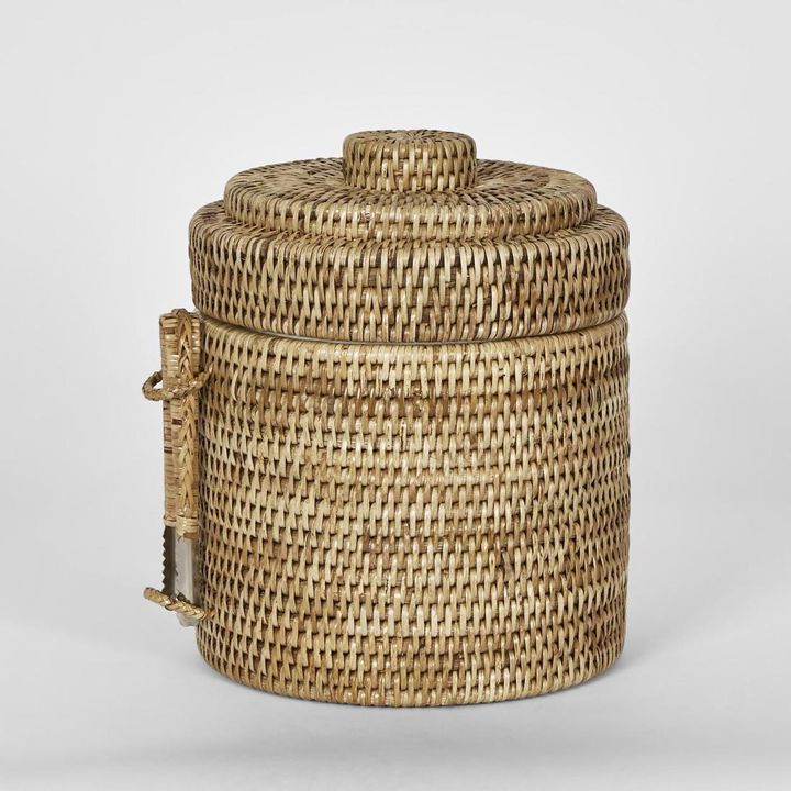 Paume Rattan Ice Bucket w Tong Natural
