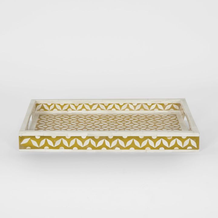 Mina Bone Inlay Tray Mustard/White