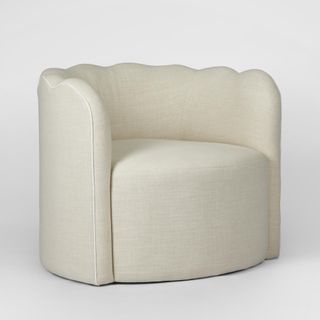Camille Scallop Armchair Natural with White Piping