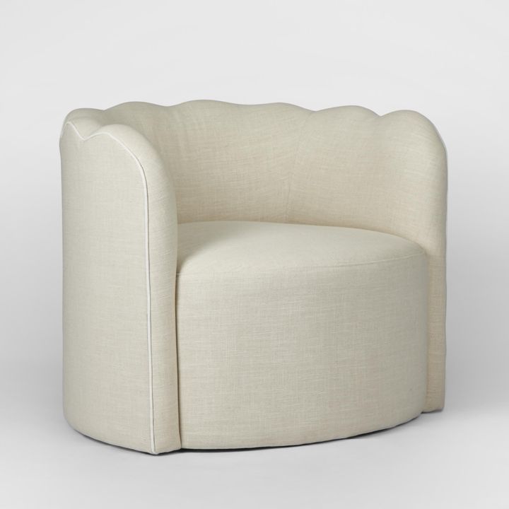 Camille Scallop Armchair Natural with White Piping