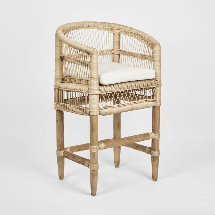 Livingstone Bar Stool Natural/White cushion - Outdoor Under-Cover