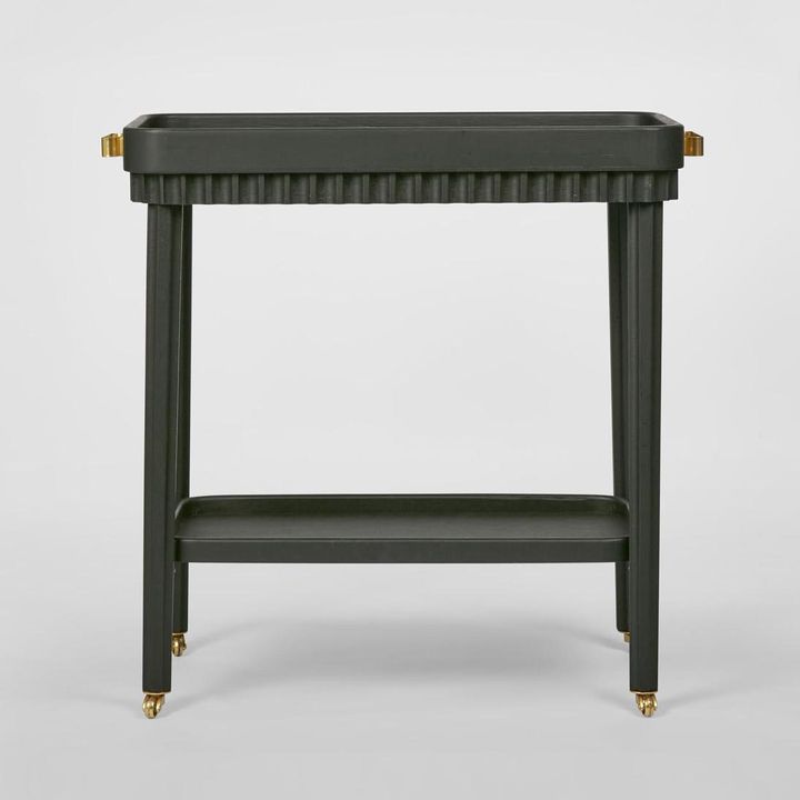 Royce Fluted Oak Bar Cart Black