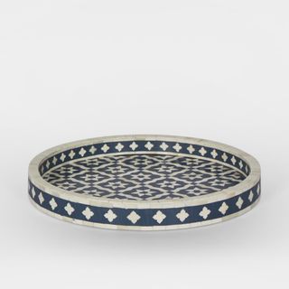 Anaahi Round Bone Inlay Tray Blue/White