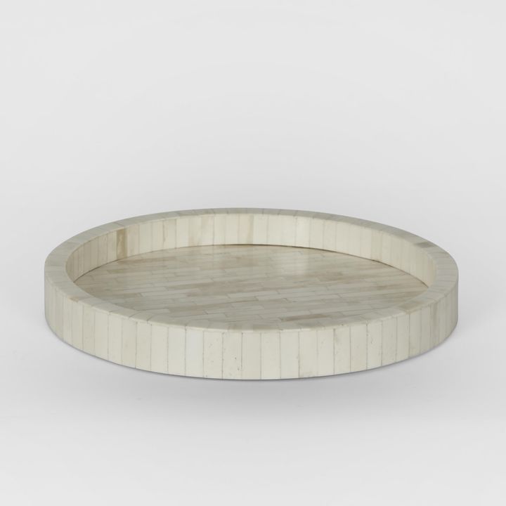 Koa Round Bone Inlay Tray White