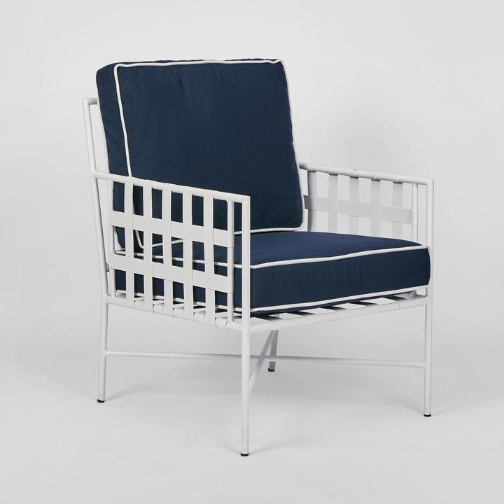 Sheffield Iron Lounge ArmChair White/Navy -Outdoor
