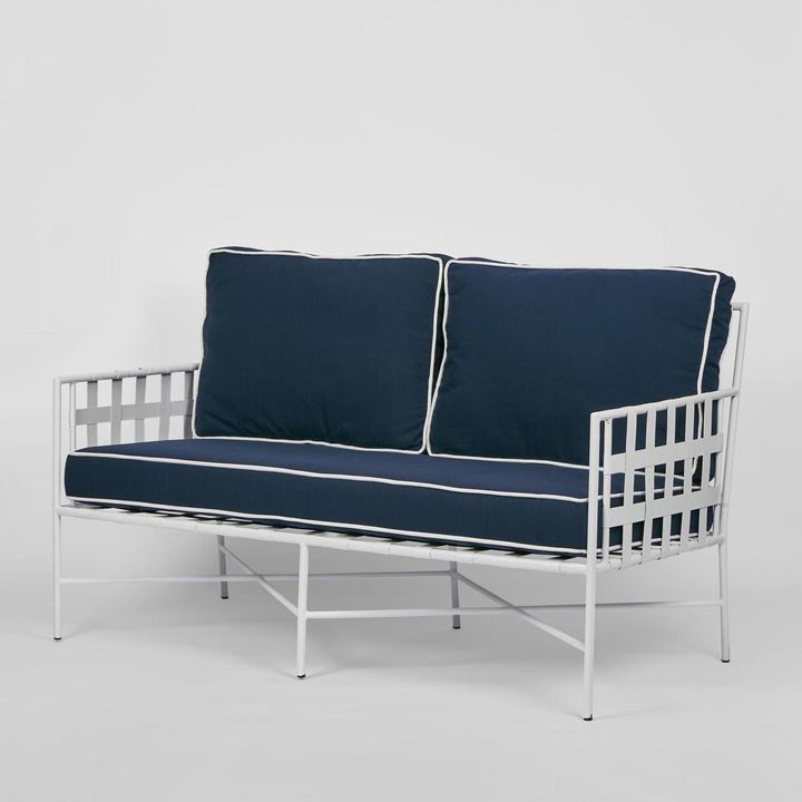 Sheffield Iron 2 seater Lounge Armchair White/Navy -Outdoor