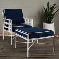 Sheffield Iron Ottoman/footstool White/Navy -Outdoor
