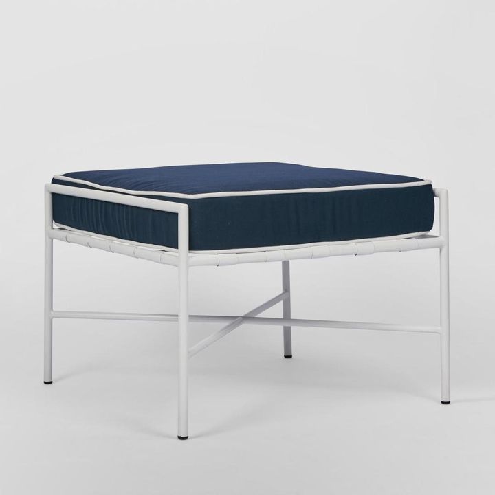Sheffield Iron Ottoman/footstool White/Navy -Outdoor