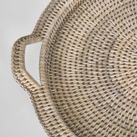 Paume Rattan Round Serving Tray with Handles White wash