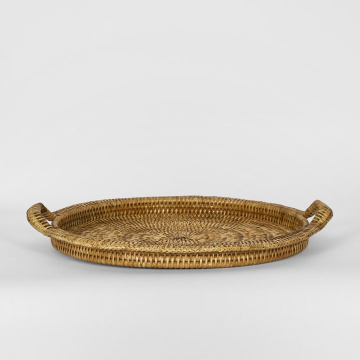 Paume Rattan Round Serving Tray with Handles Natural