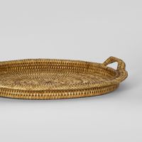 Paume Rattan Round Serving Tray with Handles Natural