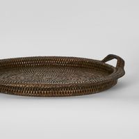 Paume Rattan Round Serving Tray with Handles Antique Brown