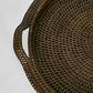 Paume Rattan Round Serving Tray with Handles Antique Brown