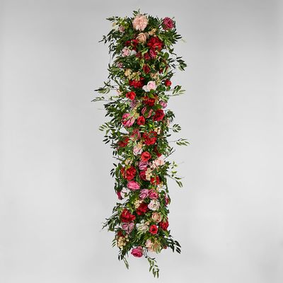 Floral Runner With Pink, Purple, Beige & Red Roses & Peonies and green leaves