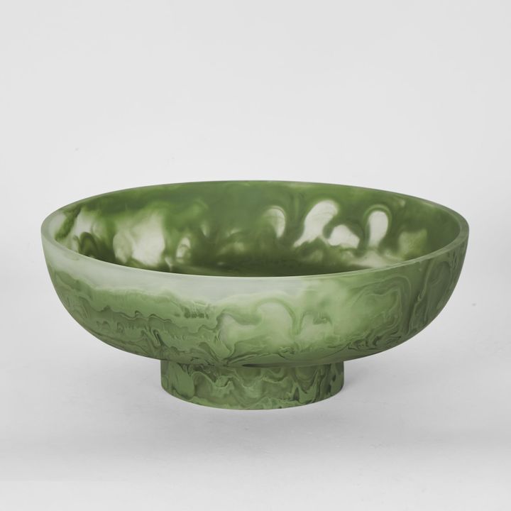 IDRA  Swirl Resin Serving Bowl on Stand Green