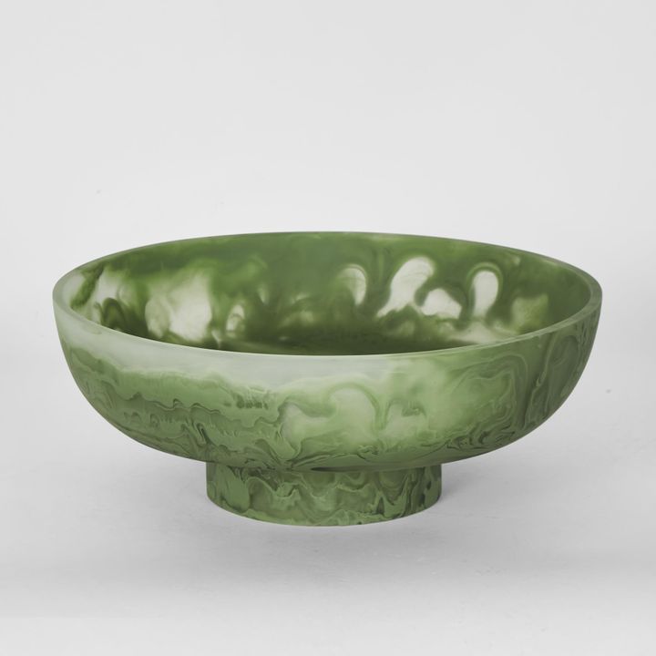 IDRA  Swirl Resin Serving Bowl on Stand Green