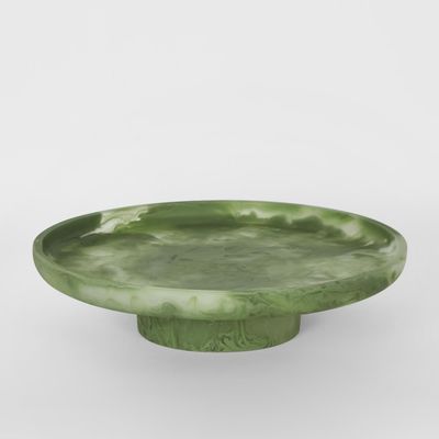 CARSON Resin Serving Platter Round on Stand Green