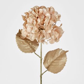 Champagne with Champagne Gold Glitter Christmas Hydrangea with 2 Leaves