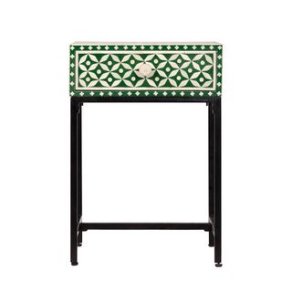 Stella Bone Inlay Bedside Table Green/White