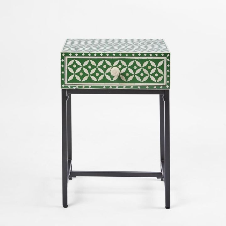 Stella Bone Inlay Bedside Table Green/White