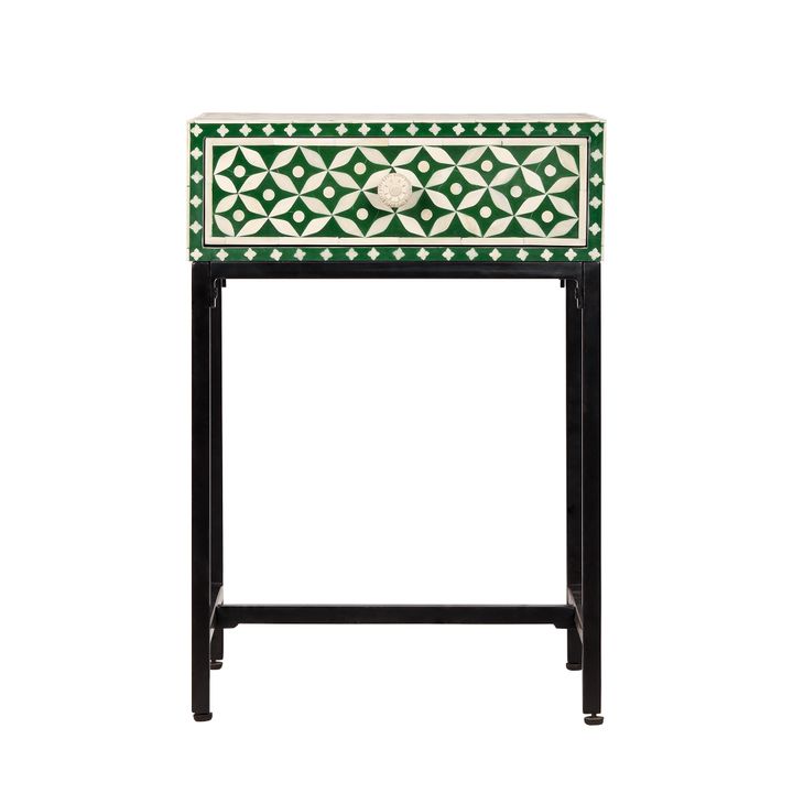 Stella Bone Inlay Bedside Table Green/White