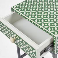 Stella Bone Inlay Bedside Table Green/White