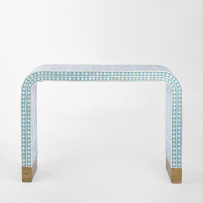 Adina Bone Inlay Console Table Aqua/White