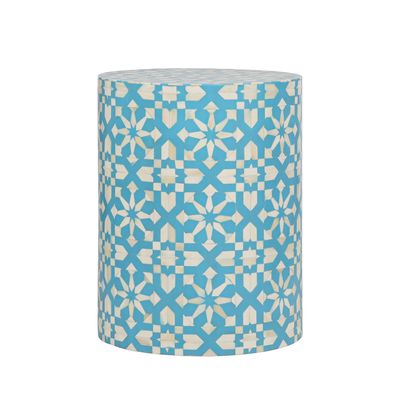 Adina Bone Inlay Side Table Aqua/White