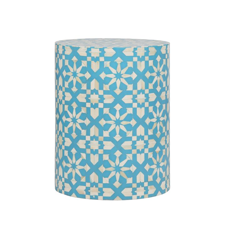 Adina Bone Inlay Side Table Aqua/White