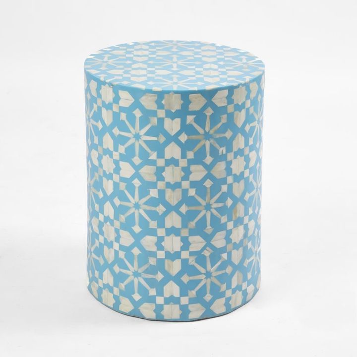 Adina Bone Inlay Side Table Aqua/White