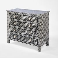 Stella Bone Inlay Chest of 5 Drawers Black/White