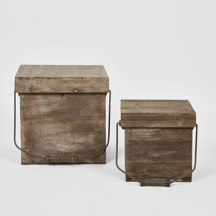 Wooden Box  Lid & Hndles Set of 2