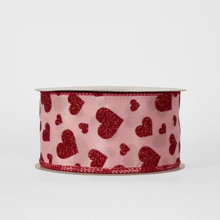 6.35cm Pink Red Hearts 22.86m Ribbon