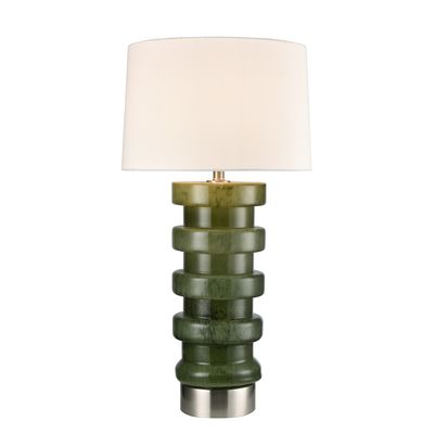 Remy Green Glass Table Lamp & White Shade