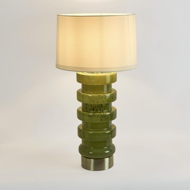 Remy Green Glass Table Lamp & White Shade