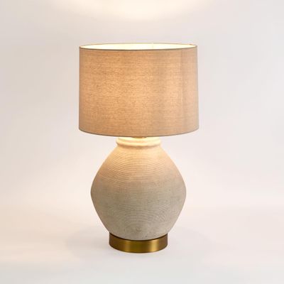 Forbes White Sandstone Table Lamp & Linen Shade